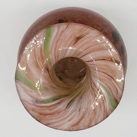 Maltese Mtarfa Green Rust Spatter Stretched Art Glass Vase - Picture 4 of 11
